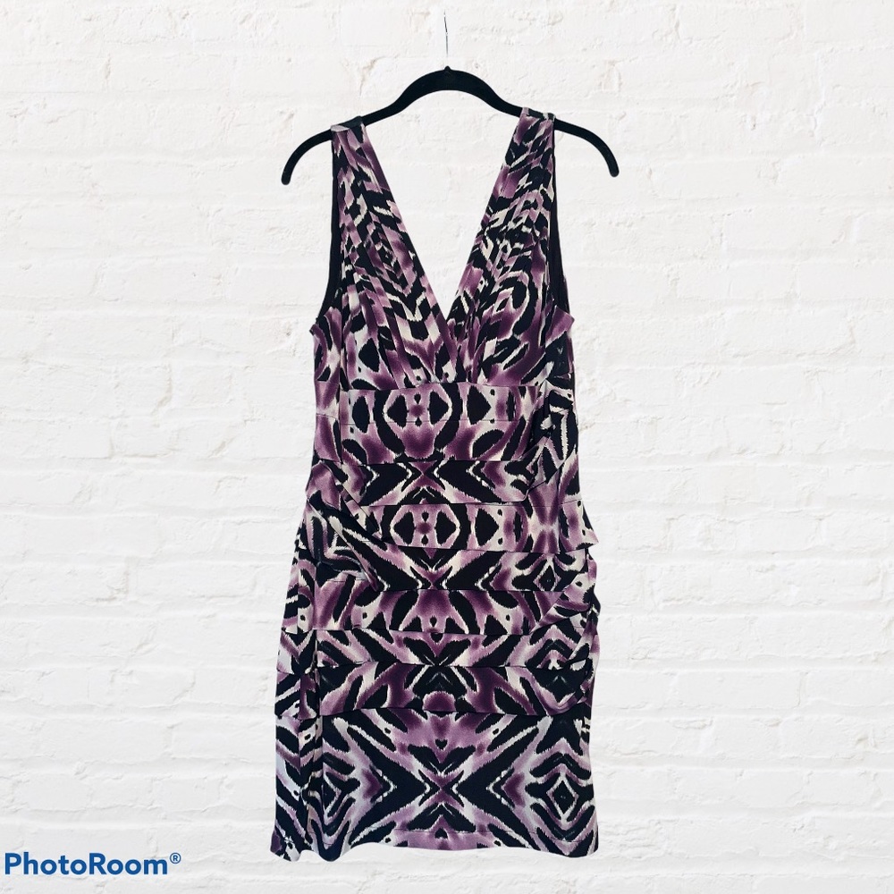 Purple Printed Cocktail Sheath Dress